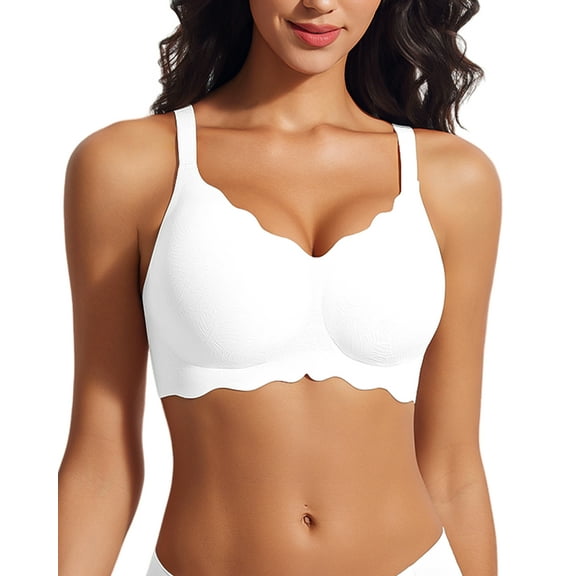 USEASY Seamless Bras for Women No Underwire Wireless Full Coverage Push Up Bralette Comfort Scalloped T-Shirt Bra