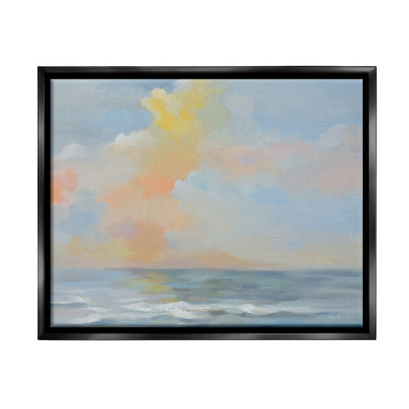 Stupell Industries Sea & Pastel Clouds Landscape Painting Black Floater Framed Canvas Art Print Wall Art, 21 x 17
