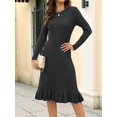 thumbnail image 6 of Women'S Ribbed Knit Sweater Dress Casual Long Sleeve Crew Neck Bodycon Pleated A Line Long Dress Streetwear Black S, 6 of 10