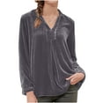 thumbnail image 2 of Qertyioot Mode Chemise Décontractée à Manches Longues Col Rabattu Ample pour Femmes, 2 of 6