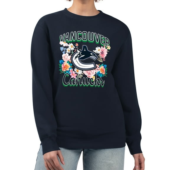 Women's G-III 4Her by Carl Banks Navy Vancouver Canucks Flower Logo Pullover Sweatshirt