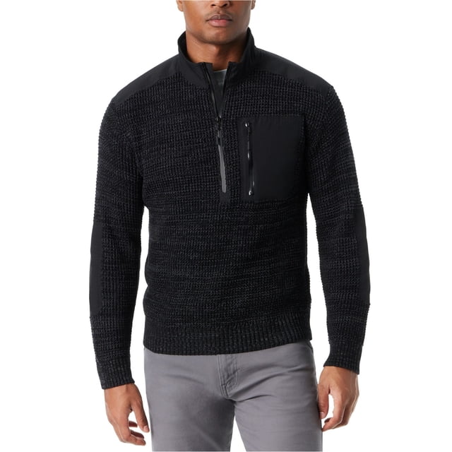 BASS OUTDOOR Mens Quarter Zip Patch Pullover Sweater, black, S