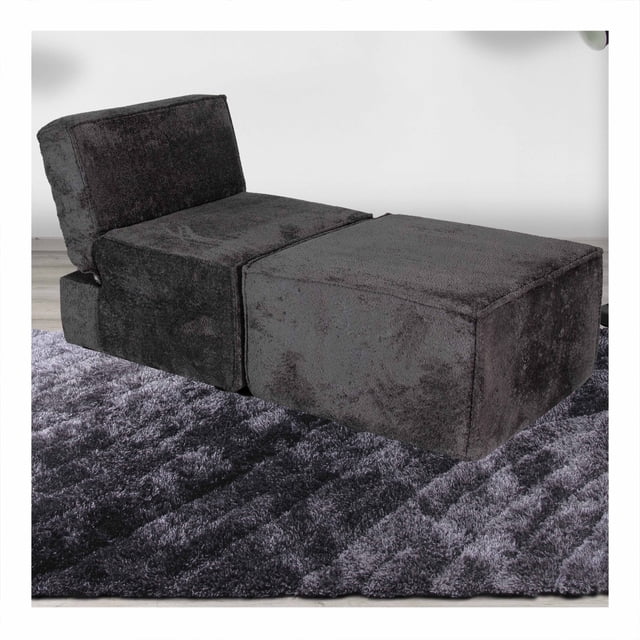 Sofa Cama M&E MUEBLES Fernanda Gris Oxford Con Taburete