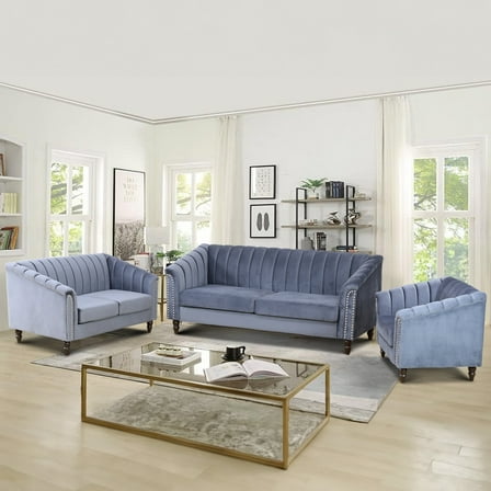 Aukfa 3 Pieces Sectional Sofa Couch Set for Living Room, 3 Seat Sofa, Loveseat and Accent Chair,Gray
