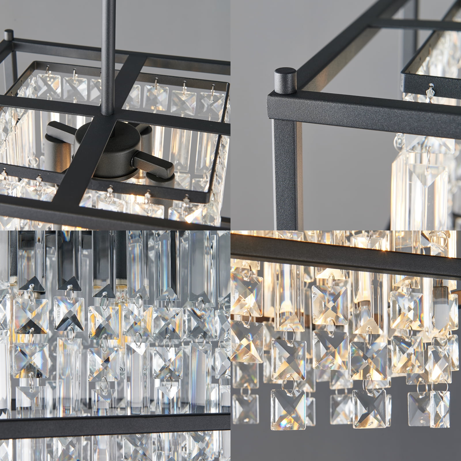 Crystal Pendant Light Modern Square Adjustable Height Chandelier Black Pendant Light Fixture for Foyer Entryway Kitchen Island Living Room