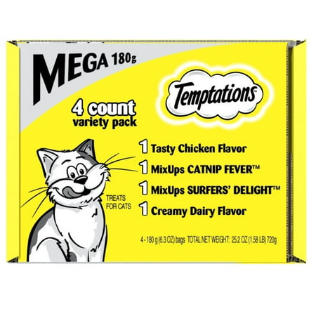 Temptations Classics and MixUps Cat Treats Variety Mega Pack  (4) 6.3 oz. Pouches, (48 pouches total) BEST BEFORE 11/2025)