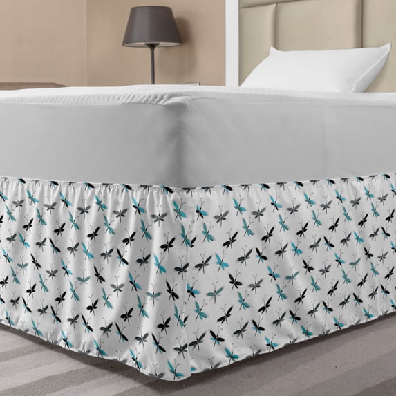 Butterfly Bed Skirt, Continuous Simplistic Abstract Winged Insect Art, Elastic Bedskirt Dust Ruffle Wrap Around for Bedding Decor, 4 Sizes, Sky Blue Grey, by Ambesonne
