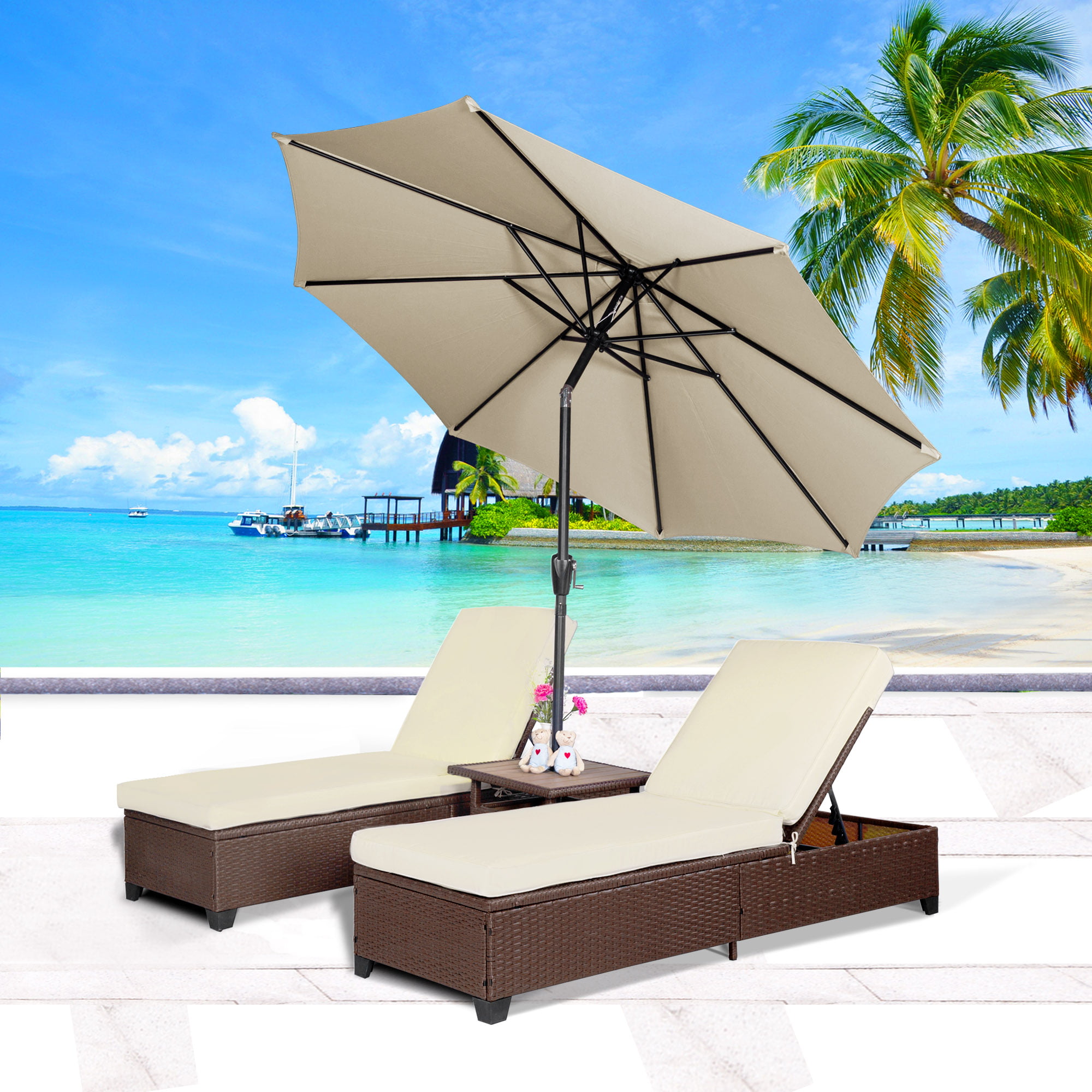 4PC Outdoor Rattan Chaise Lounge Chair 