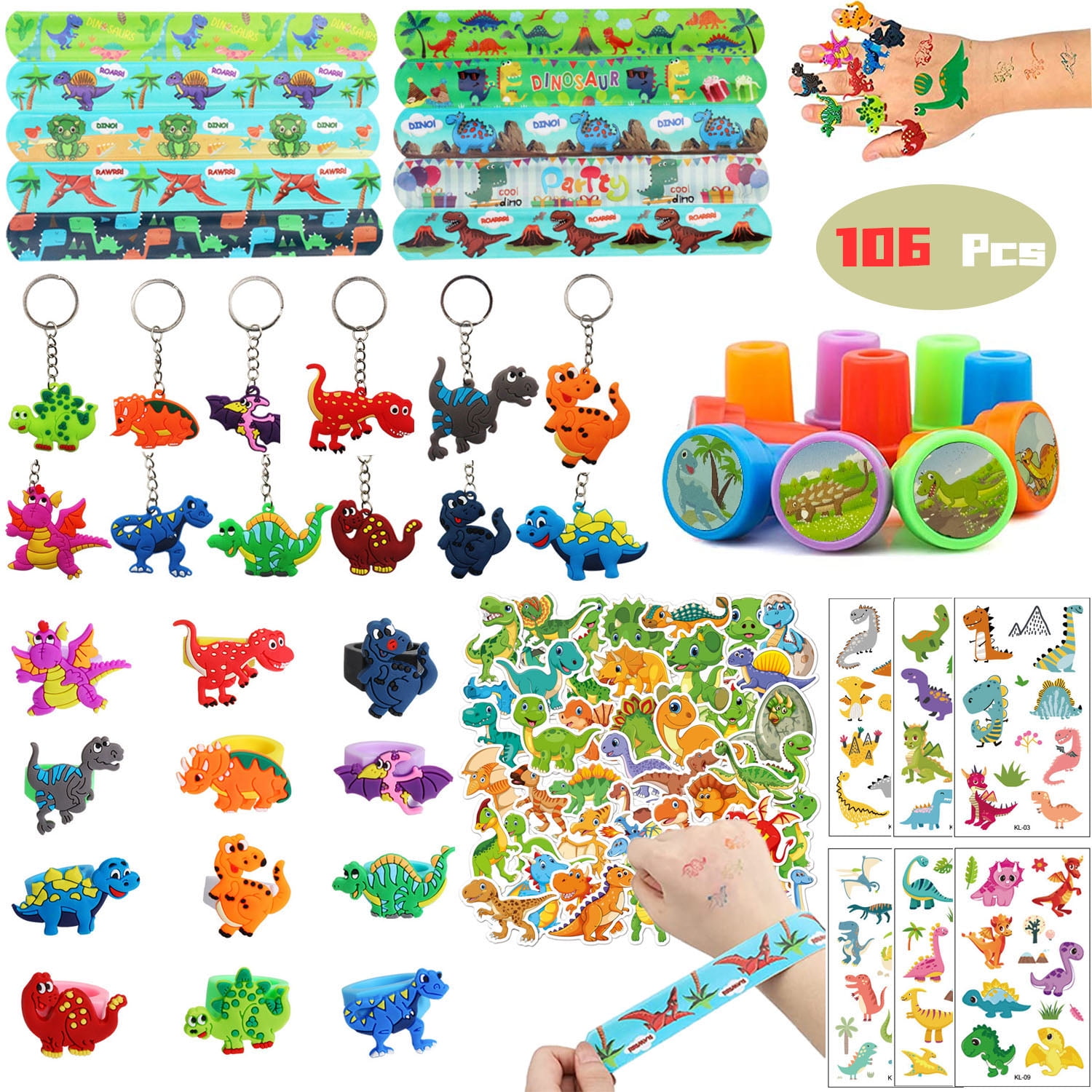 Sytle-Carry 106 Pcs Party Favors for Kids Dinosaur Party Favors Birthday Party Supplies Carnival Prizes Prize Box Gift Pinata Goodie Bag Fillers