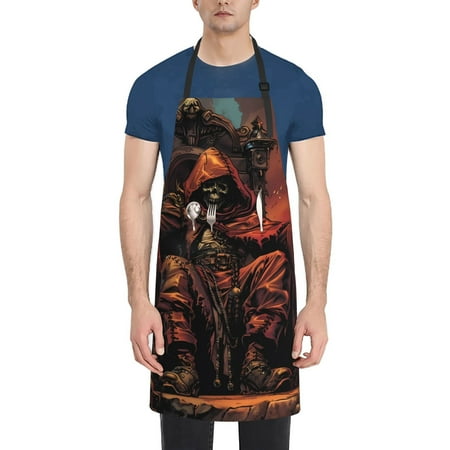 

Xecao Dark Skull King Throne Print Kitchen Cooking Aprons Waterproof Adjustable Bib Aprons with 2 Pockets for Women Men Chef