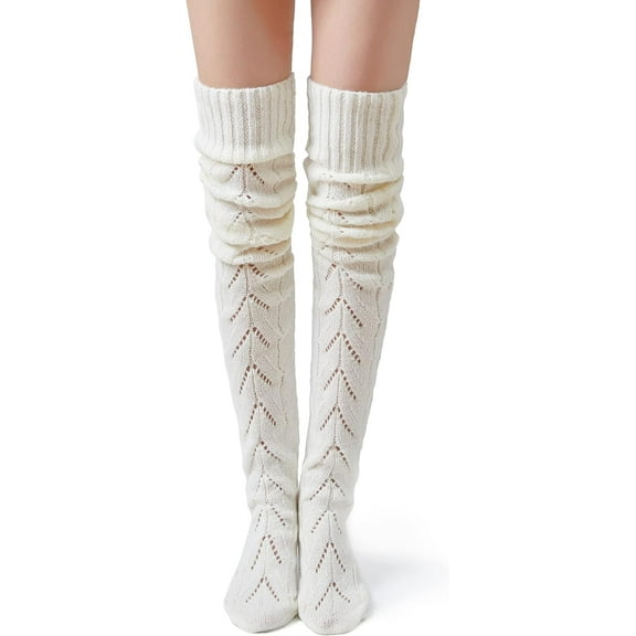 Thigh High Socks for Women Cable Knit Over the Knee Boot Socks, Long Warm Leg Warmers Winter