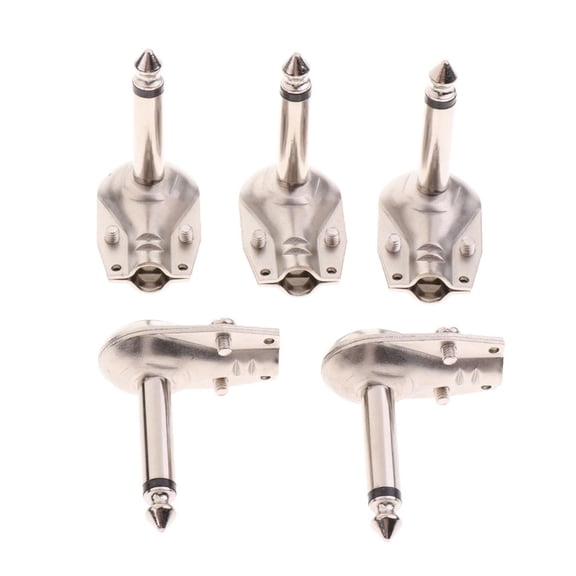 5-Pack 1/4" Right Angle TS Mono Heavy Duty Profile Pancake Style For Guitar, Instrument, Speaker//Patch Cables - 6.35mm Male