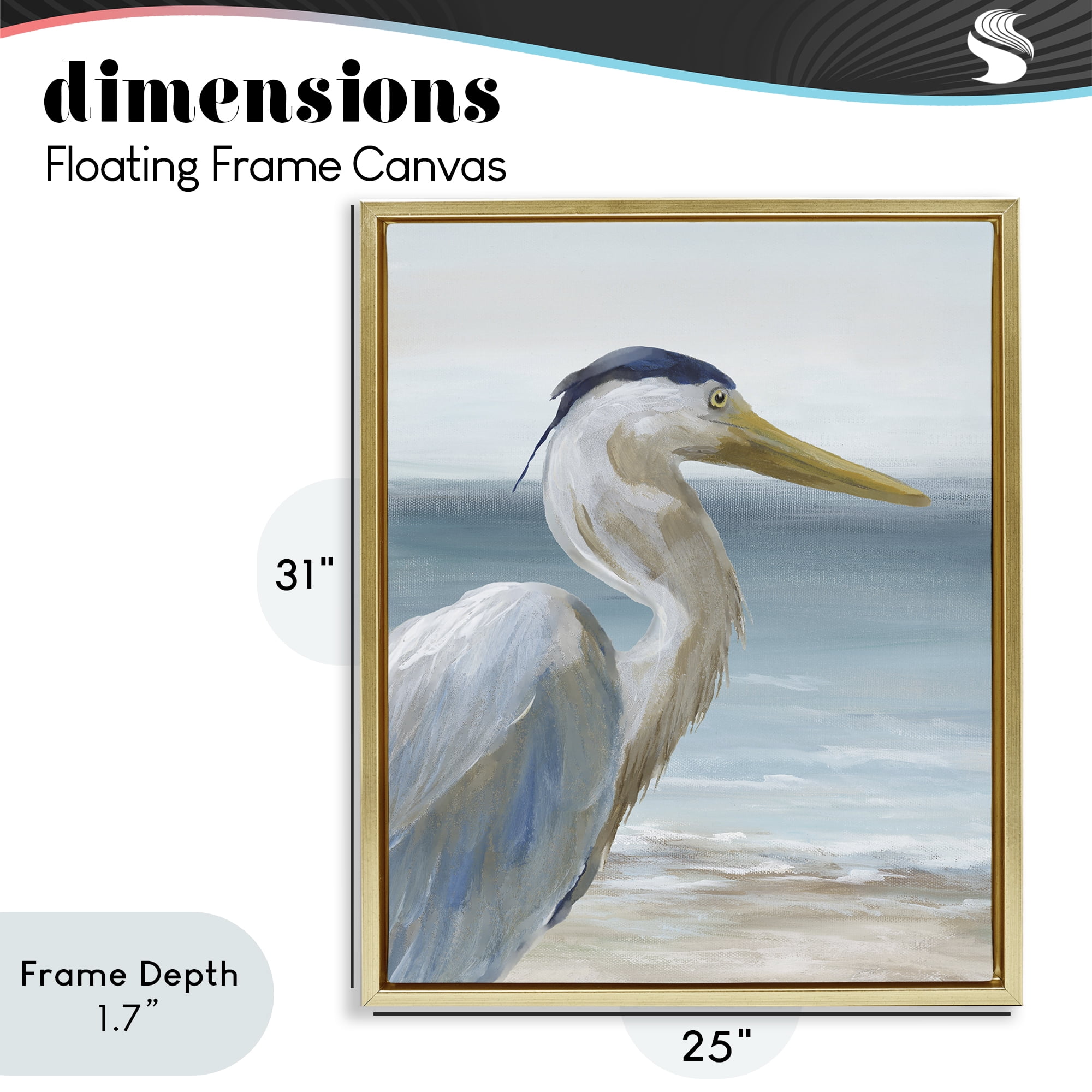 Stupell Industries Right Gazing Heron Gold Framed Floater Canvas Wall Art, design by Nan