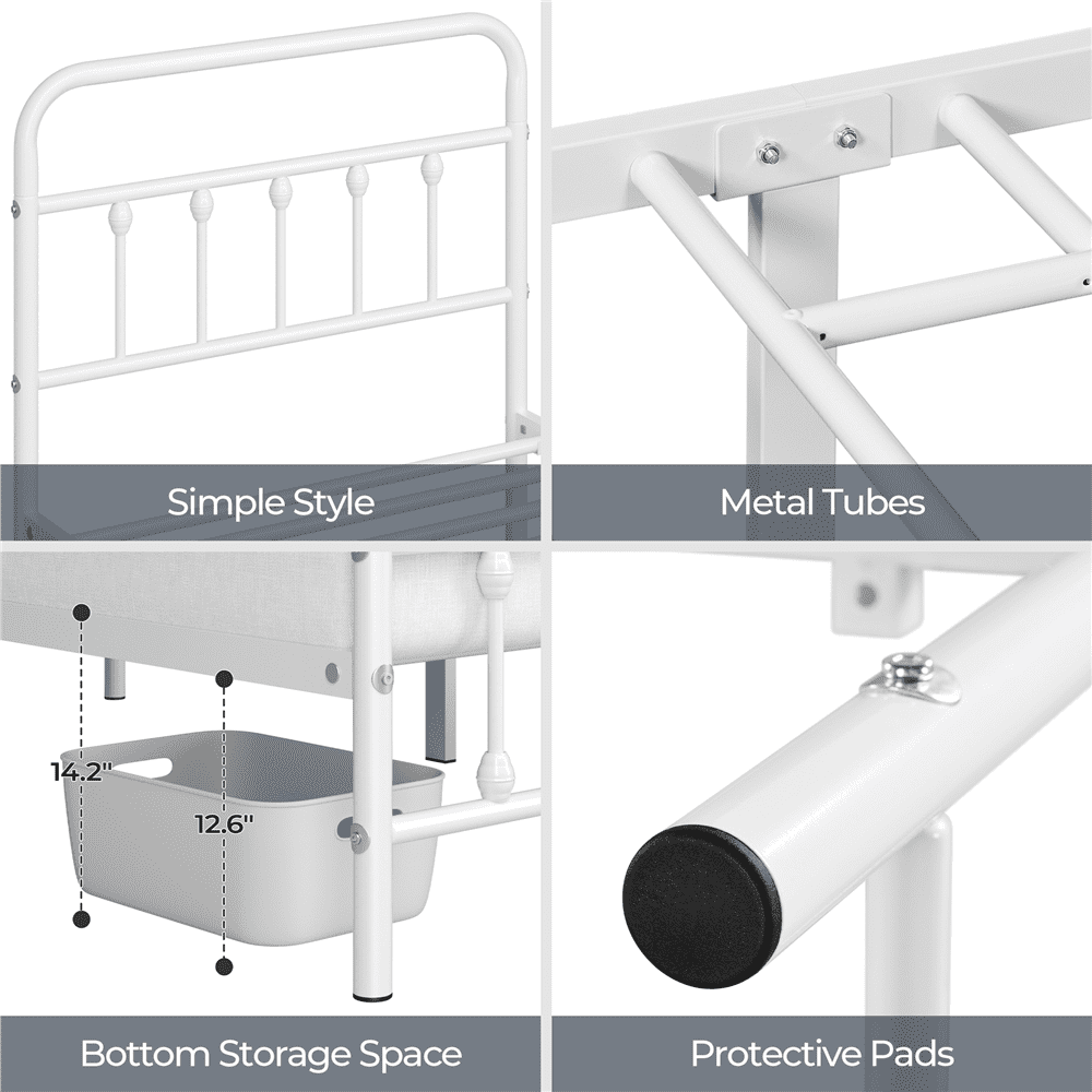 Fullfurnique Lit de plateforme métallique avec tête et pied de lit hauts pour adultes, Twin, Blanc