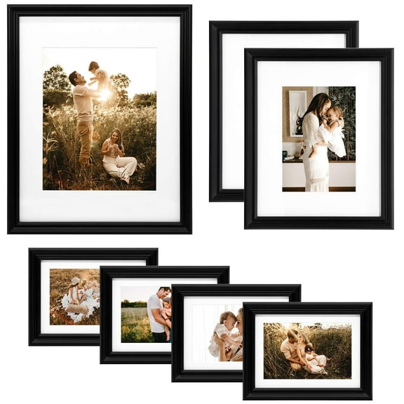 Golden State Art Wall Gallery Photo Wood Frames, 11x14, 8x10, 5x7, Black, Pack of 7