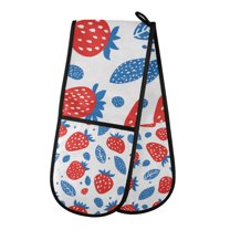 Yayeee Double Oven Mitt Kitchen Heat Resistant Baking 35" x7" Quilted Glove, Playful Strawberries