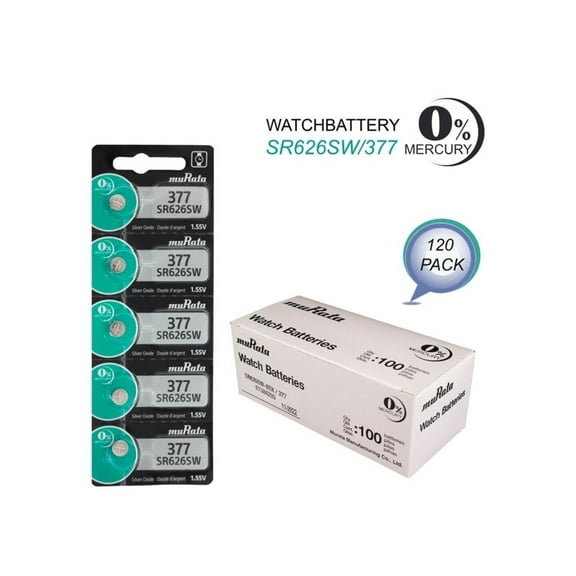 Murata Battery 377 (SR626SW) Silver Oxide 1.55V (120 Batteries Per Pack)
