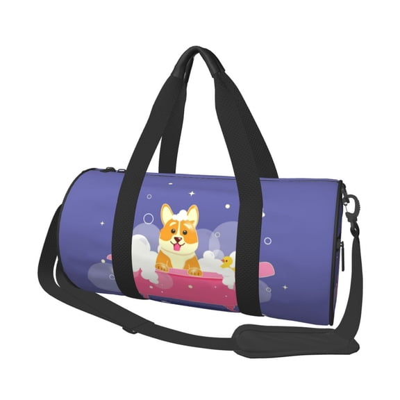 Honeii Dog Washes in a Pink Bath Print Duffle Bag and Adjustable Strap,Foldable Travel Duffel Bags for Men Women,Waterproof Duffel Bags