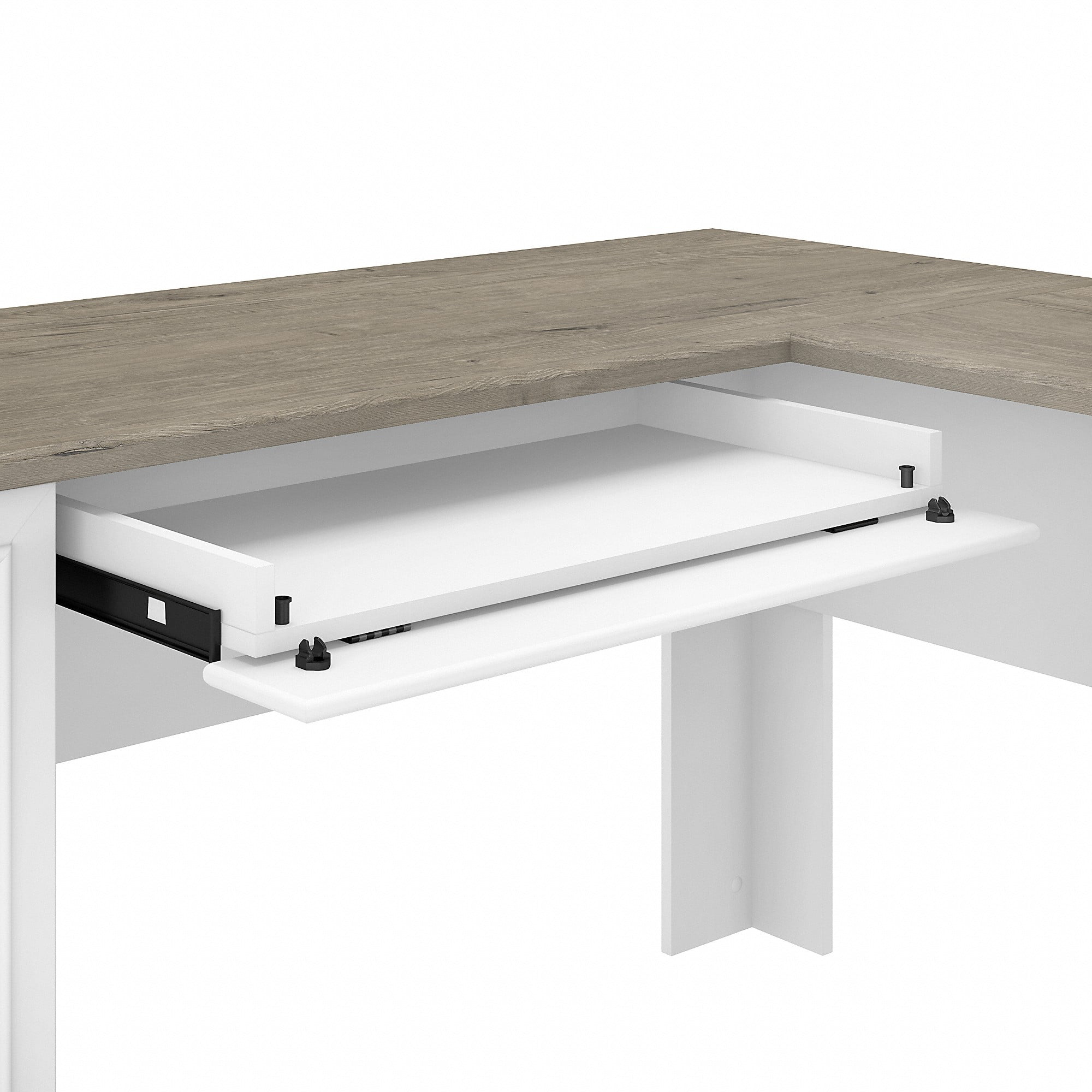 Bush Furniture Fairview 60" W L Shaped Desk with Hutch, White/Gray