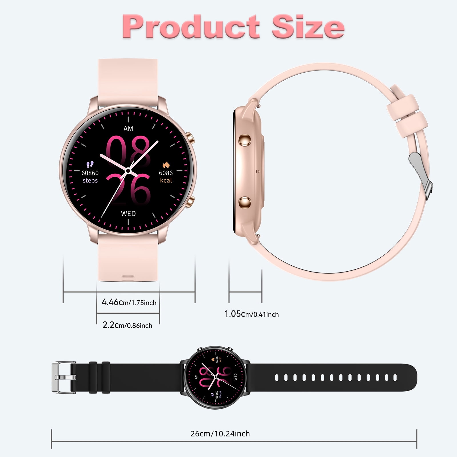 EIGIIS G28 Smart Watch for Men Bluetooth Call (Make/Answer) 1.39" HD Touch Screen Smartwatch with Women’s Weather Pedometer Smartwatch Compatible with iOS Android, 1pc, Pink