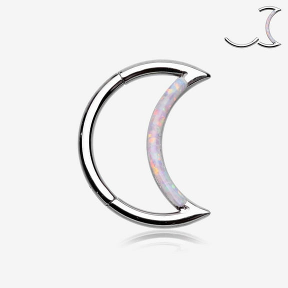 Fire Opal Lined Crescent Moon Seamless Clicker Hoop Ring