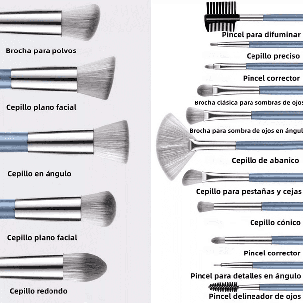 21pzs Brochas De Maquillaje Base Profesional Kit Con Esponja Azul