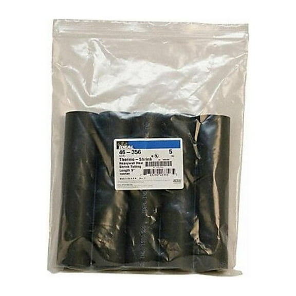 Ideal Shrink Tubing,9 in,Blk,1.5 in ID,PK5 46-356