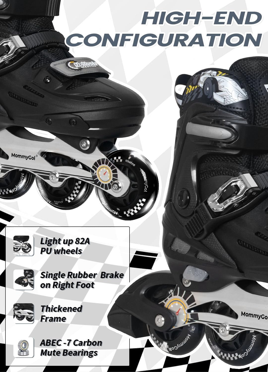 MammyGol Inline Skates for Boys and Girls Youth, 4 Size Adjustable Roller Skates with PU Flashing Whees Inline Skates High Performance for Kids Age 8-12 Silver
