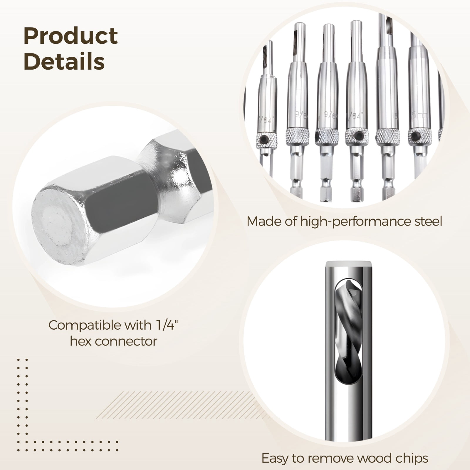 17 Pcs Self Centering Drill Bit Set, High Speed Steel Center Hinge Drill Bits, Woodworking Tools for Door Window Furniture Installation, 1/4 Inch Hex Shank Compatible