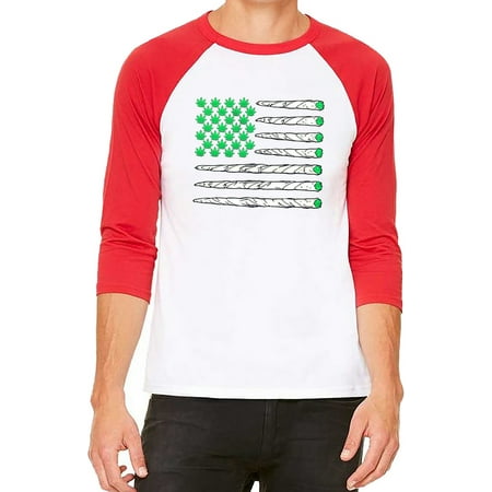 Unisex Weed Leaf US Flag White/Red C5 3/4 Sleeve Baseball T-Shirt