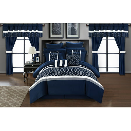 Topaz 24 Piece Comforter Bed in a Bag Pleated Ruffled Designer Embellished Bedding Set