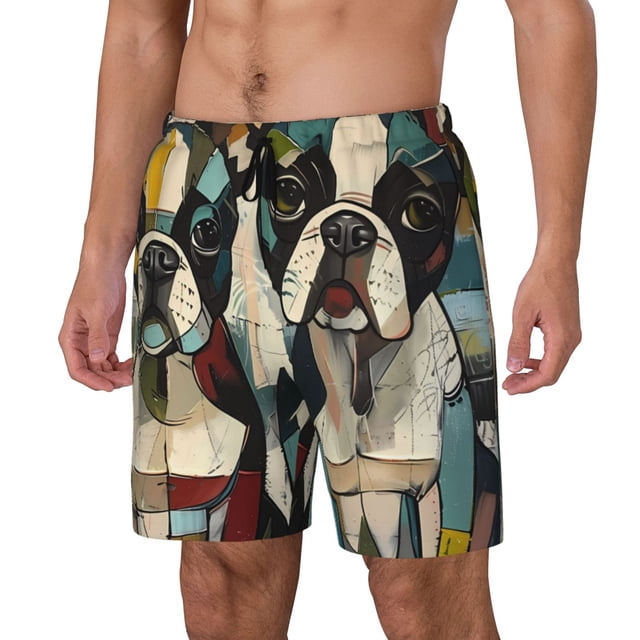 Balery Colorful Bulldog Duo Bañador para hombre, shorts de playa de secado rápido con entrepierna y forro de compresión-3X-Large