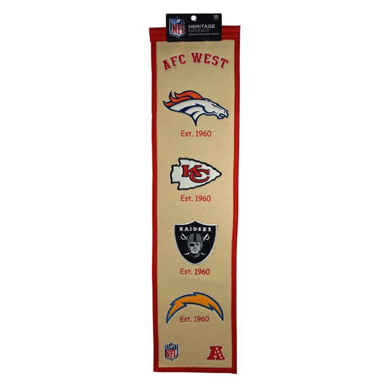 AFC West Division Heritage Rivalry Logo Banner - Broncos + Chargers +  Kansas City KC Chiefs + Raiders
