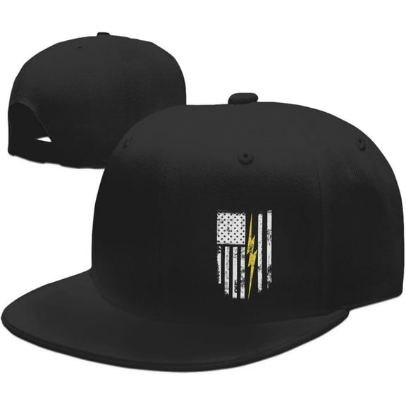 Electrician America Flag Hats for Men and Women Flat Bill Baseball Cap Adult Adjustable Trucker Black