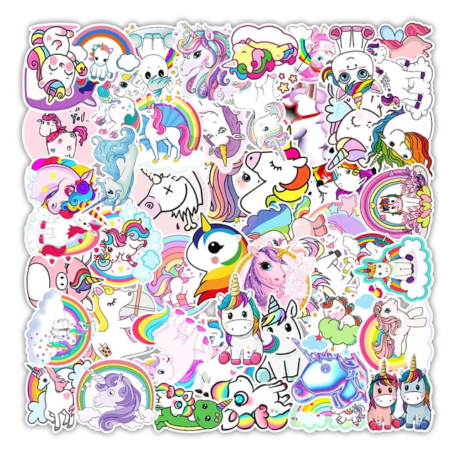 Paquete de pegatinas de unicornio, 100 unidades, coloridos dibujos animados con arcoíris