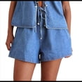 thumbnail image 1 of Conjunto de Dos Piezas de Mezclilla con Lazo Frontal para Mujer, Sin Mangas, Escote en V Profundo, Chaleco, Pantalones Cortos de Cintura Elástica Azul XXL, 1 of 9