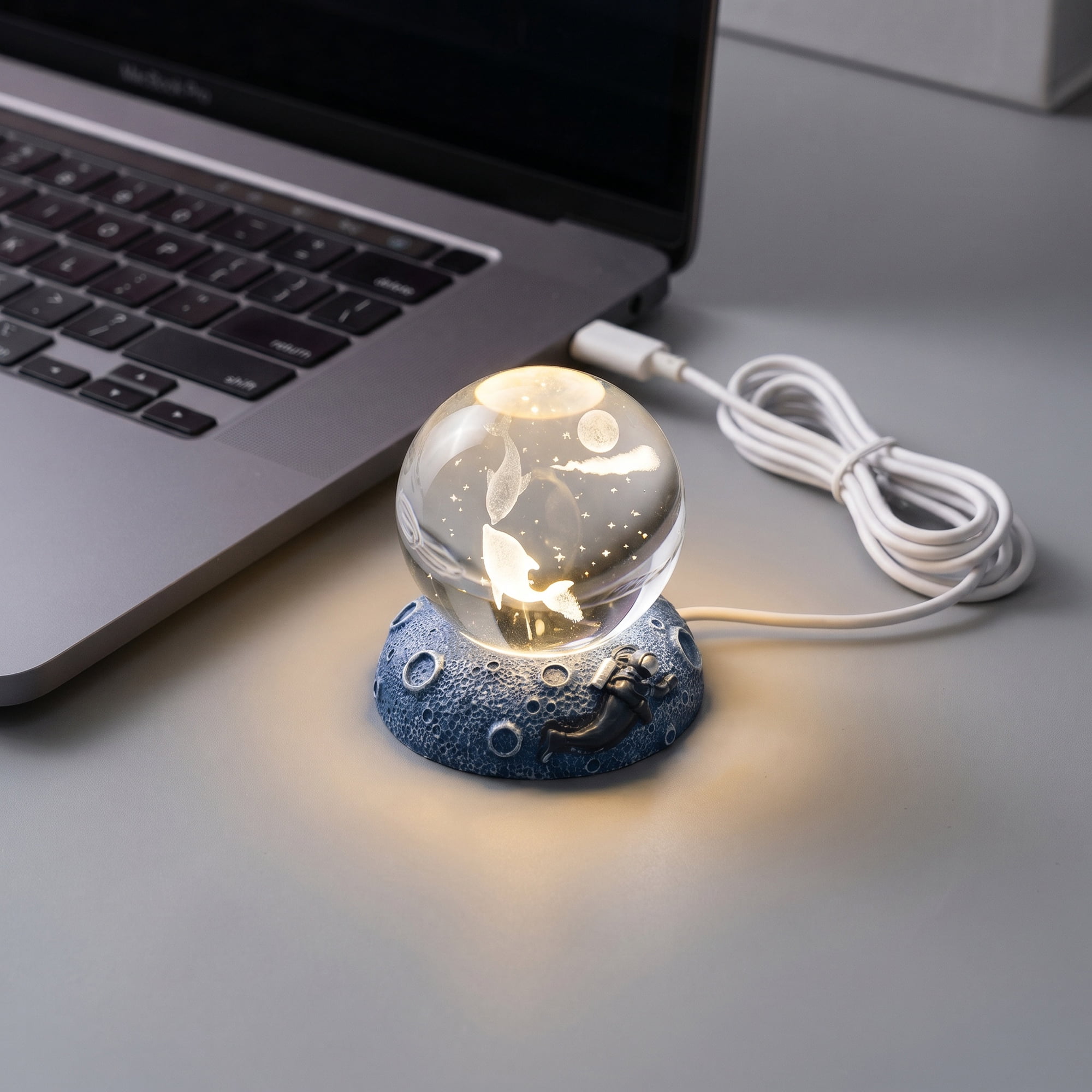 Unique Bargains Glowing Crystal Ball 3D Glass Ornament with LED Light Base Beige Style C