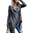thumbnail image 3 of Suéter tipo poncho con flecos para mujer, cárdigan largo de punto, abrigo tipo suéter (XL), 3 of 5