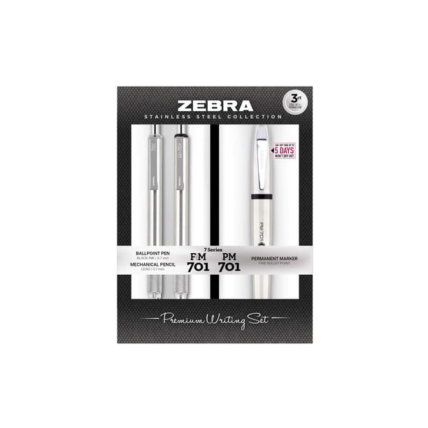 Set Premium de Escritura en Acero Zebra Pen PM-701 Pack de 3