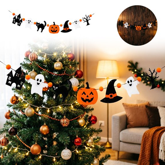 Halloween Decor Hanging Banner Pumpkin Cat Hat String Party Wall Decoration Holiday Prop