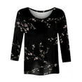thumbnail image 3 of Womens Long Sleeve Shirts Tops Fashion Casual Crewneck Three Quarter Sleeve Fall Clothes for Women Tees Blouses Black S, 3 of 4