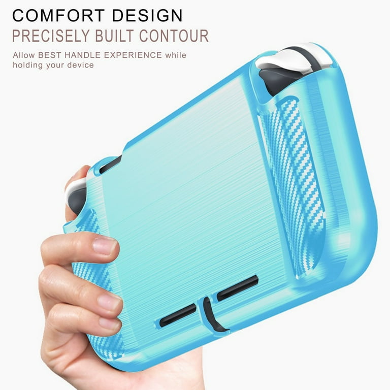 Nintendo Switch Lite アクアブルー ケース、箱付き Turquoise Blue Carbon Fiber Design Flexible TPU Rubber Case