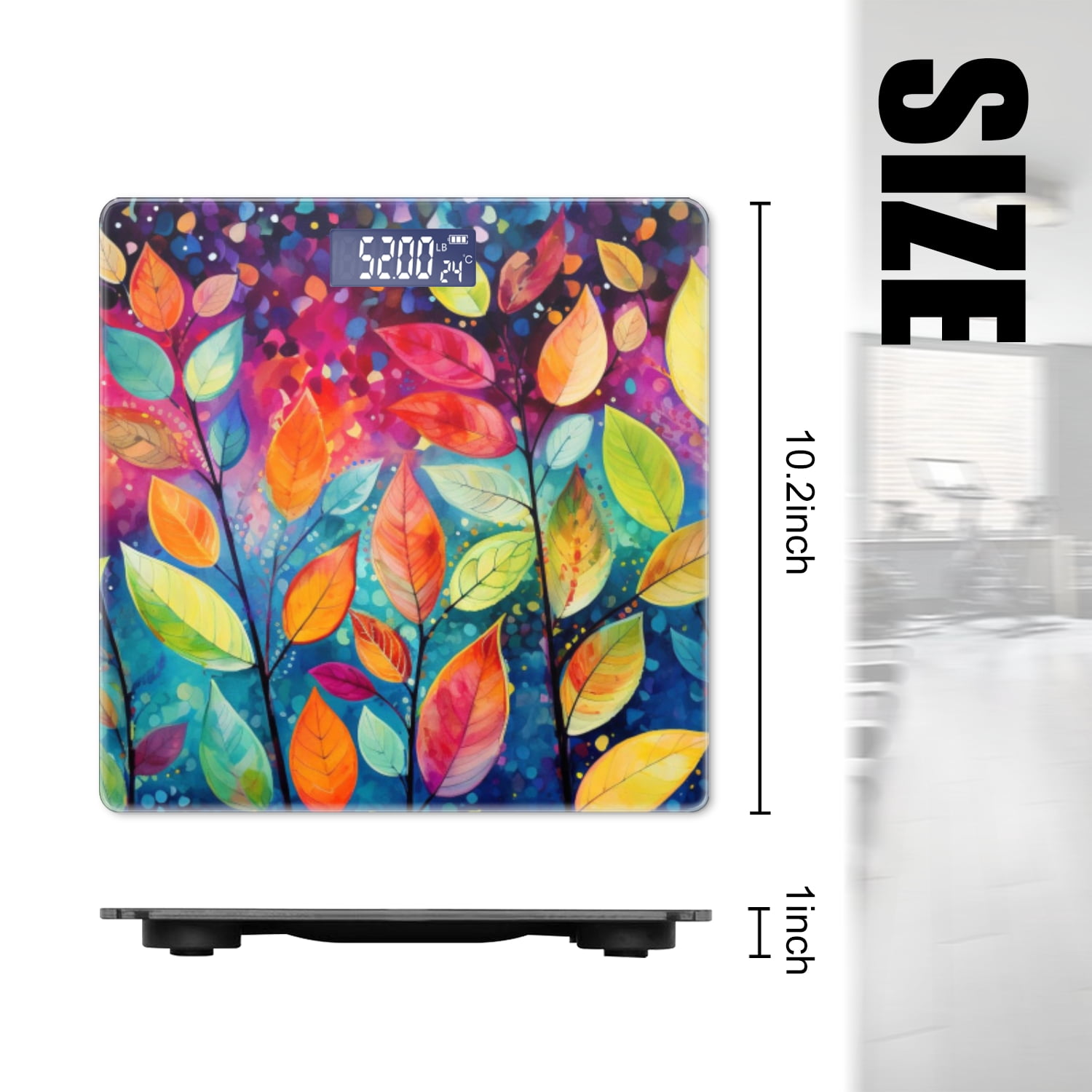 High Precision Body Weight Scale Smart Bathroom Scales with Large LCD Display(400lbs),Decorative for Bedroom-Vibrant Painting Of Colorful Leaves On Trees
