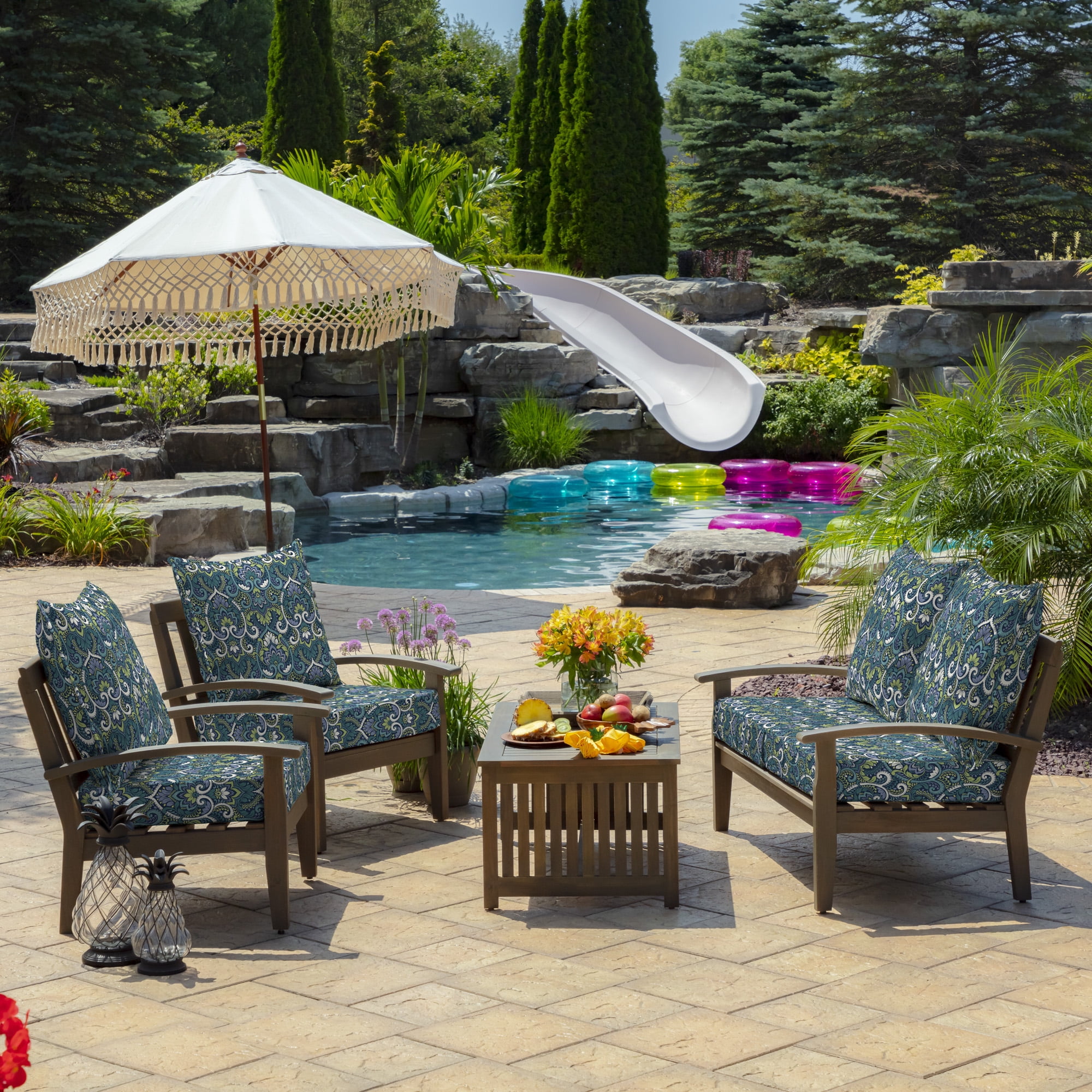 ARDEN Outdoor Deep Seat Cushion Set, 24 x 24, Water Repellant, Fade Resistant, Deep Seat Bottom and Back Cushion for Chair, Sofa, and Couch, Sapphire Aurora Blue Damask