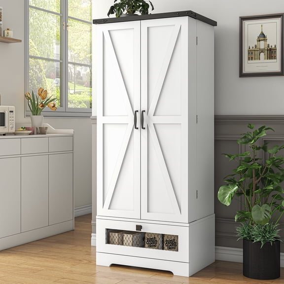 Spacesea Kitchen Pantry Storage Cabinet with Adjustable Shelves and Drawer, Freestanding Buffet Cupboard for Kitchen, Dining Room, Living Room, Bathroom Storage