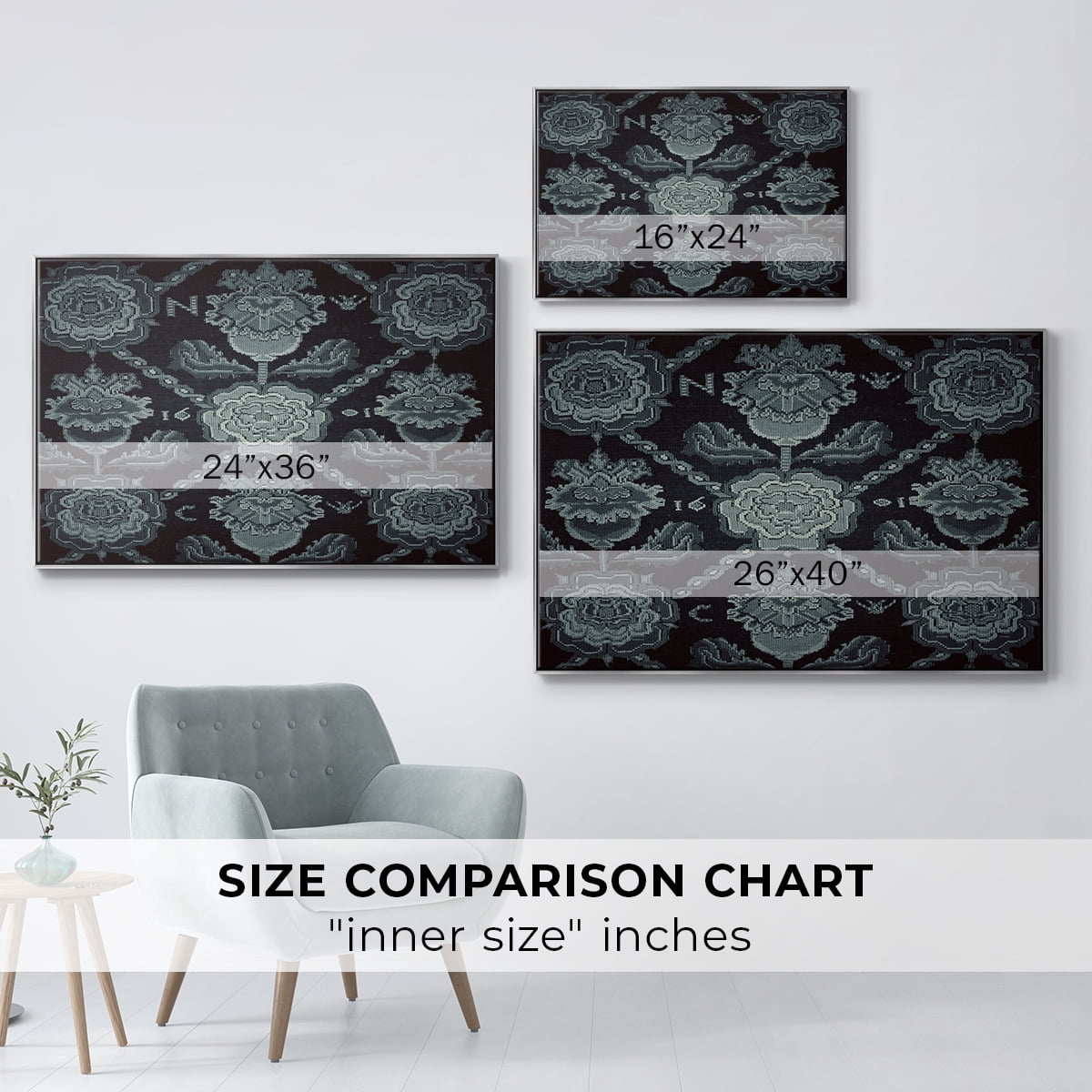 Vintage Abstract Print-LIV Framed in Silver Wood Gallery Wrapped Canvas 25 in. x 37 in.