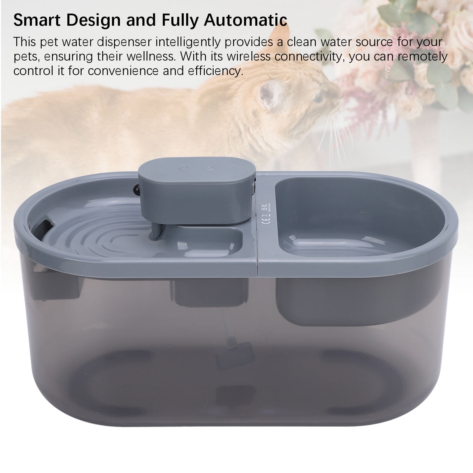 Yajisi Premium Smart Cat Water Fountain Quiet Operating Rechargeable Automatic Pet Water Dispenser for Home Use Gray Finish Includes Advanced Filtration System and Built-in 2000mAh Battery