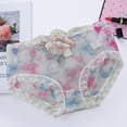 thumbnail image 6 of opvise Women Panties Rose Embroidery Flower Print Mid Waist Stretch See-through Lace Sexy Briefs Black L, 6 of 8