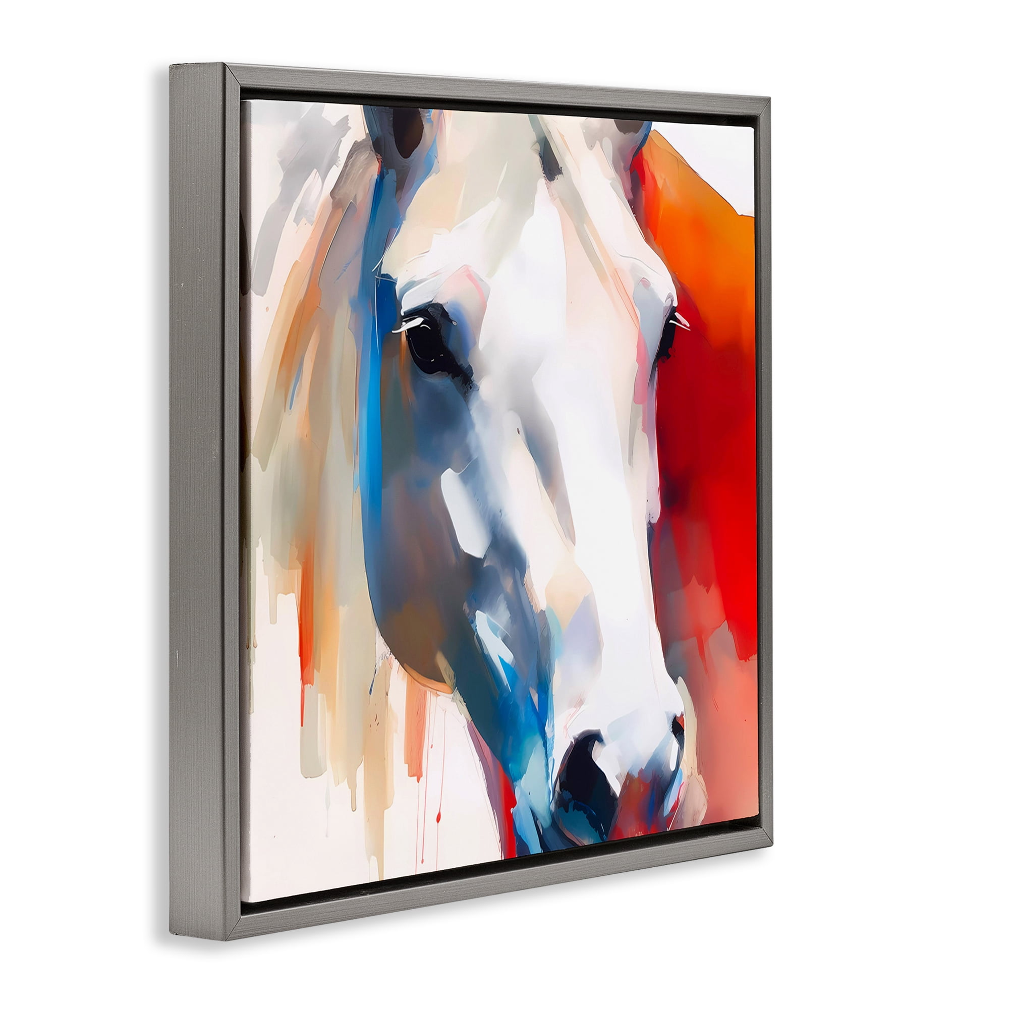 Stupell Industries Horse Close Up Face Animals & Insects Painting Gray Floater Framed Canvas Art Print Wall Art, 25 x 25