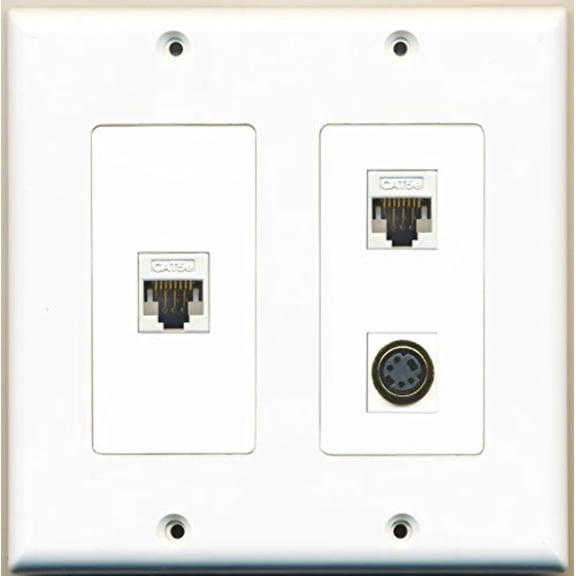 RiteAV - 1 Port S-Video 2 Port Cat5e Ethernet White - 2 Gang Wall Plate